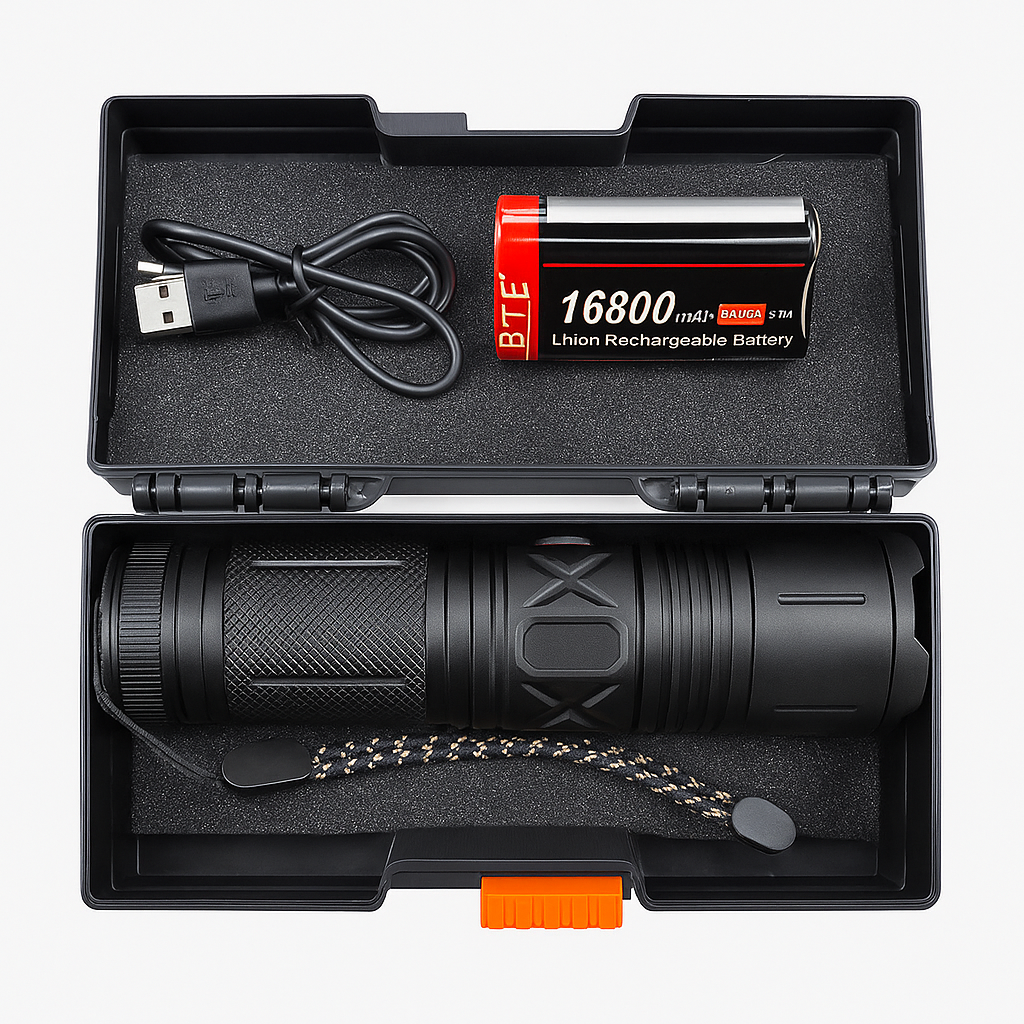 High-Power Rechargeable LED Flashlight 16800mAh – Ultra Bright, Waterproof, 5 Modes