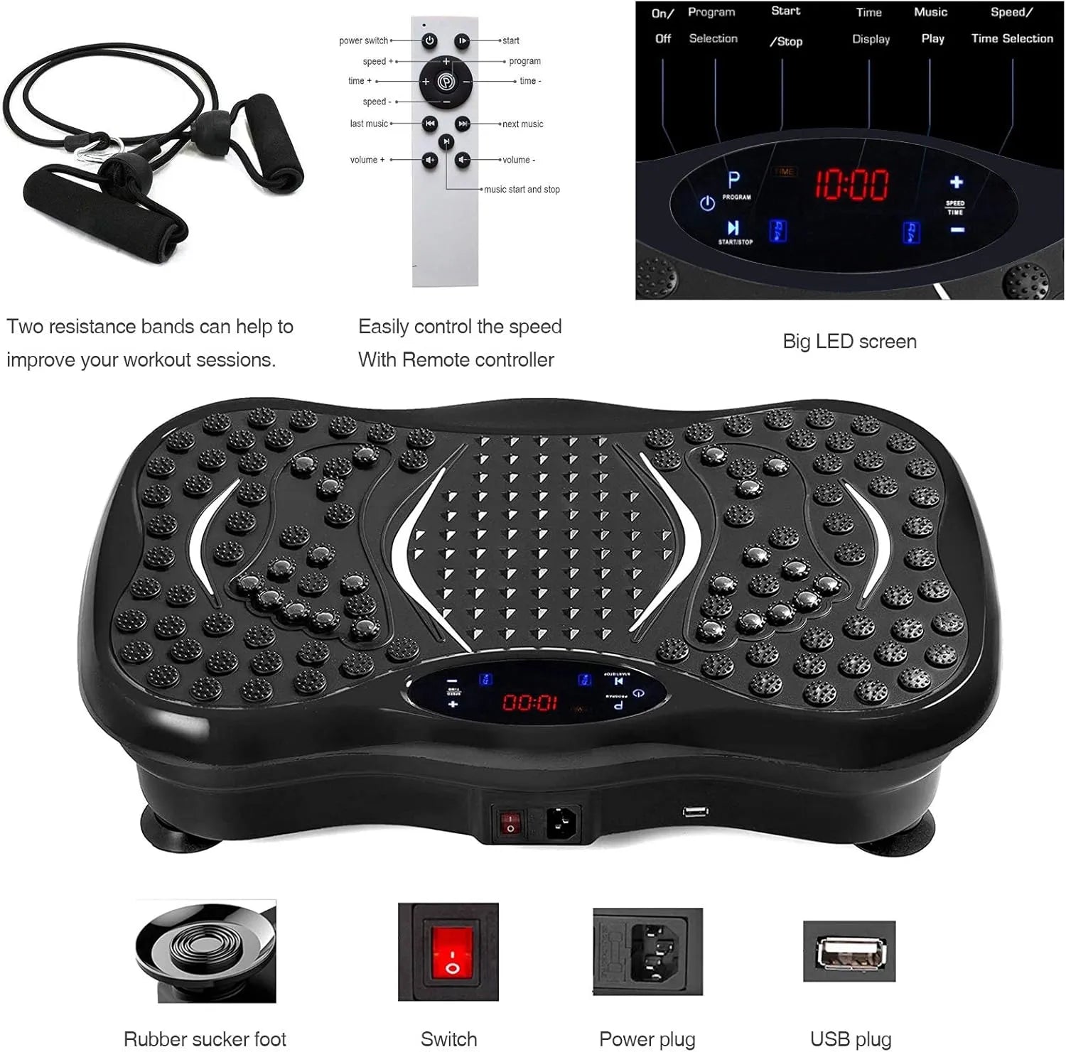 Full-Body Vibration Plate Exercise Machine – 180 Speed Levels, Bluetooth Music, Fitness & Massage Device